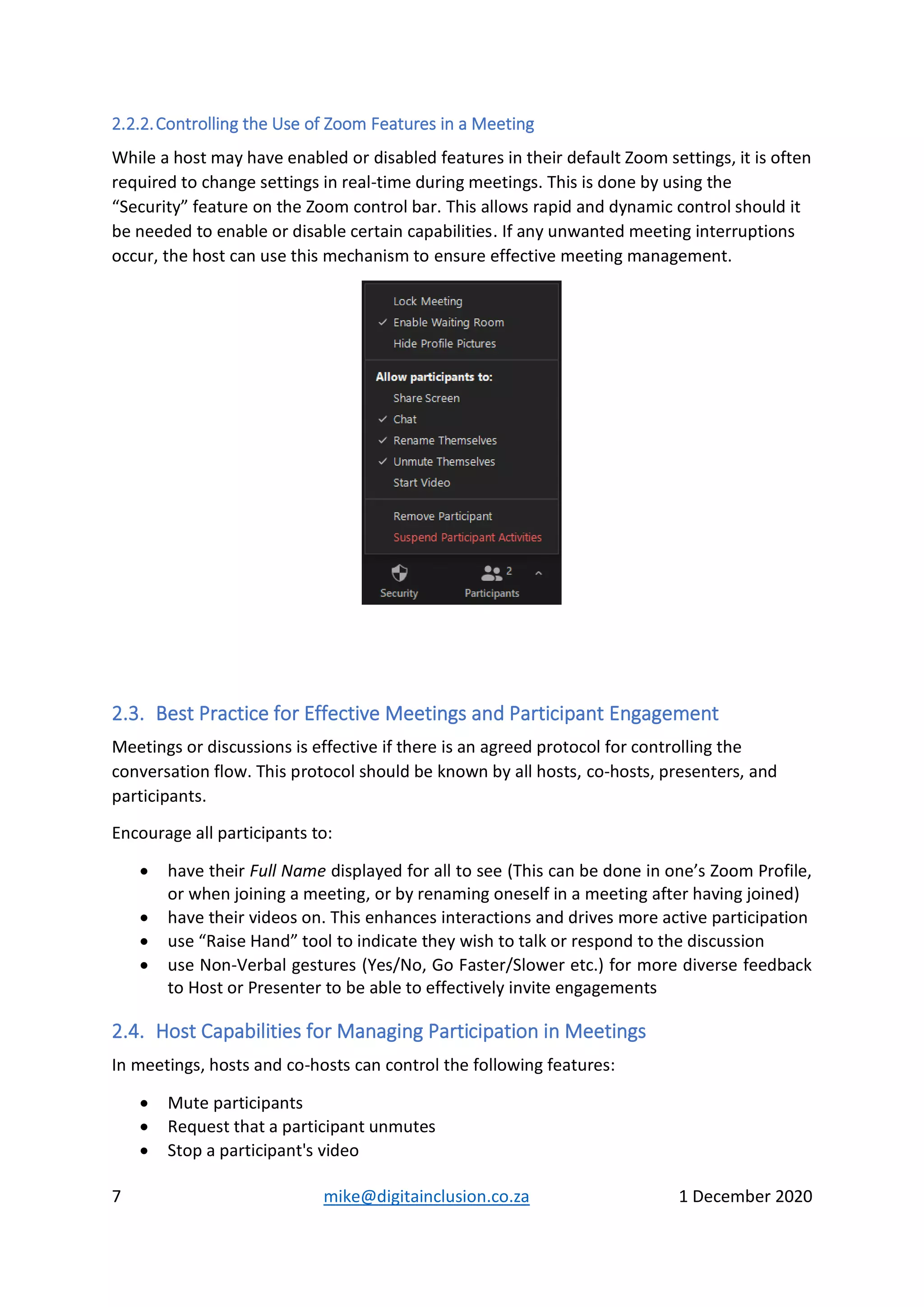 Managing zoom interactive online sessions