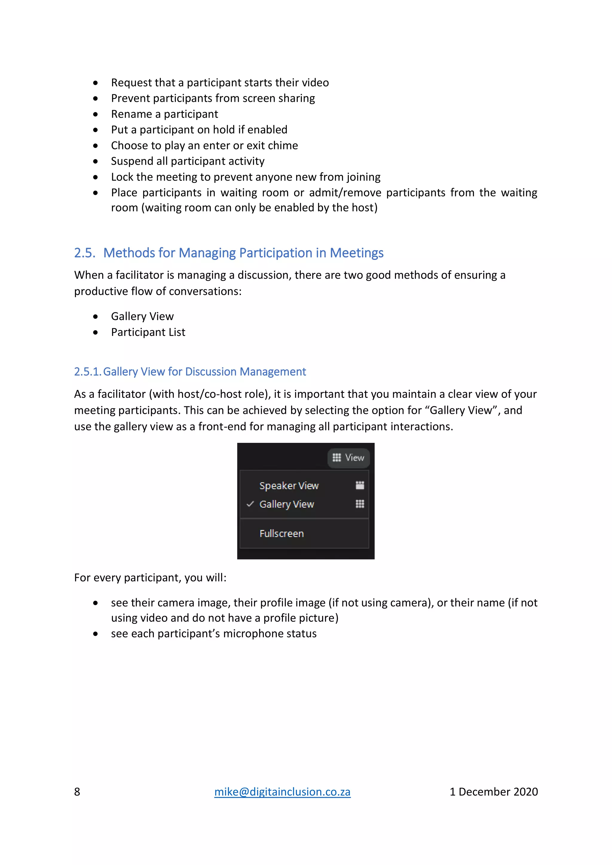 Managing zoom interactive online sessions