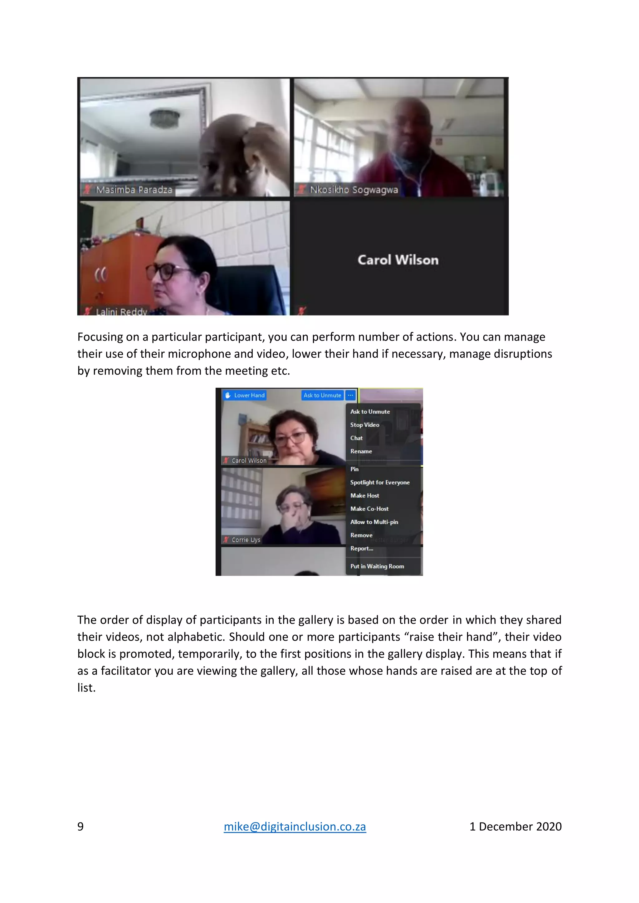 Managing zoom interactive online sessions