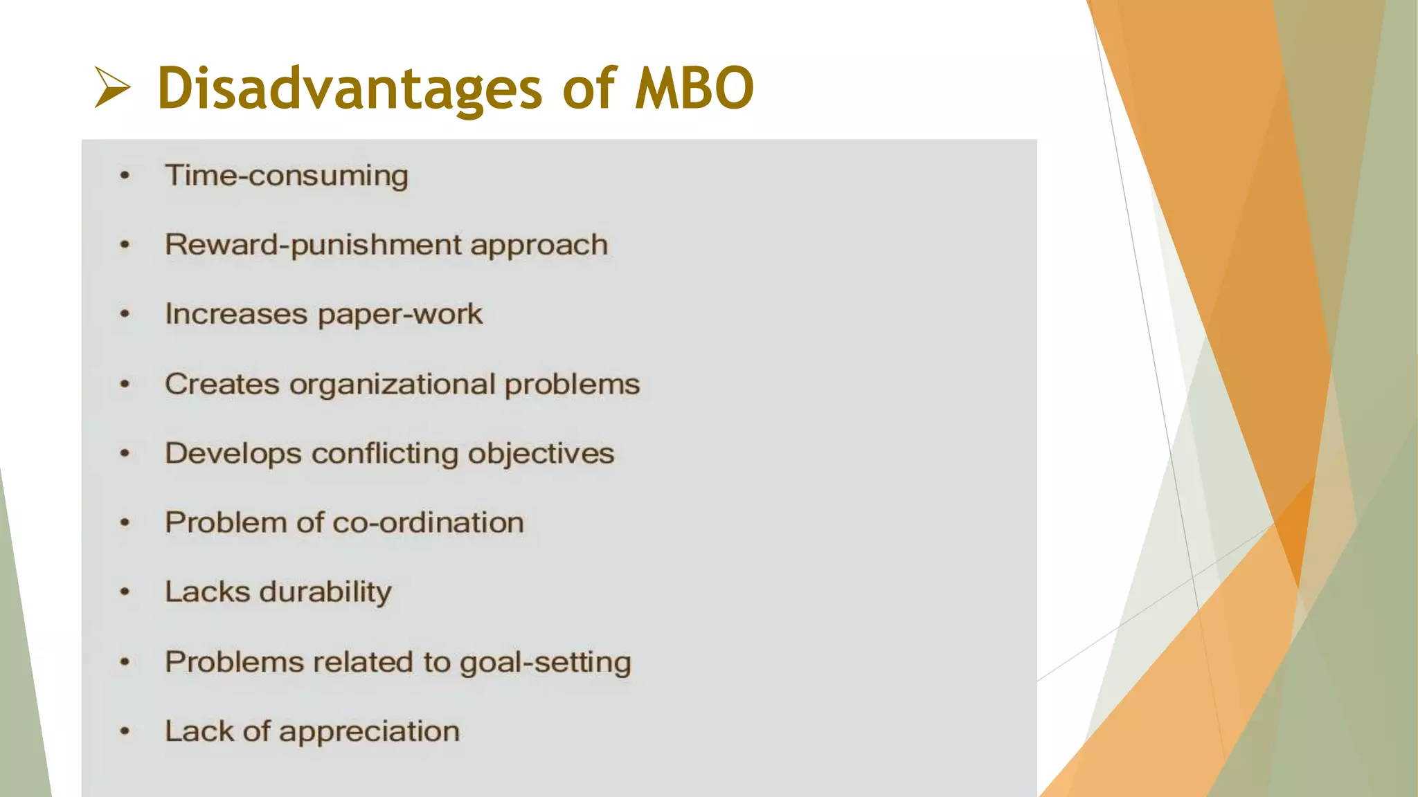  Disadvantages of MBO
 
