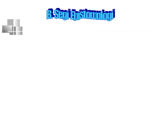 1. Pendekatan/Kerangka Berpikir :
a. Pend multidisipliner
b. Pend multidimensi
2. Metode
a. induksi : mendasarkan hsl penelitian di dlm
masy baru diambil kesimpulan
b. deduksi : mendsrkan pd
rumusan/teori/dalil lalu dibuktikan
kebenarannya
 