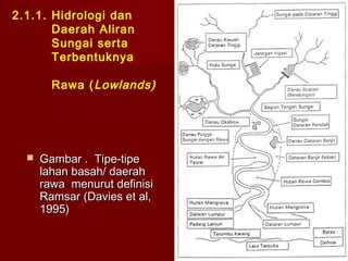 2.1.1. Hidrologi dan
Daerah Aliran
Sungai serta
Terbentuknya
Rawa ( Lowlands)



Gambar . Tipe-tipe
lahan basah/ daerah
rawa menurut definisi
Ramsar (Davies et al,
1995)

 