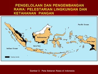 PENGELOLAAN DAN PENGEMBANGAN
RAWA: PELESTARIAN LINGKUNGAN DAN
KETAHANAN PANGAN

Gambar 3. Peta Sebaran Rawa di Indonesia

 