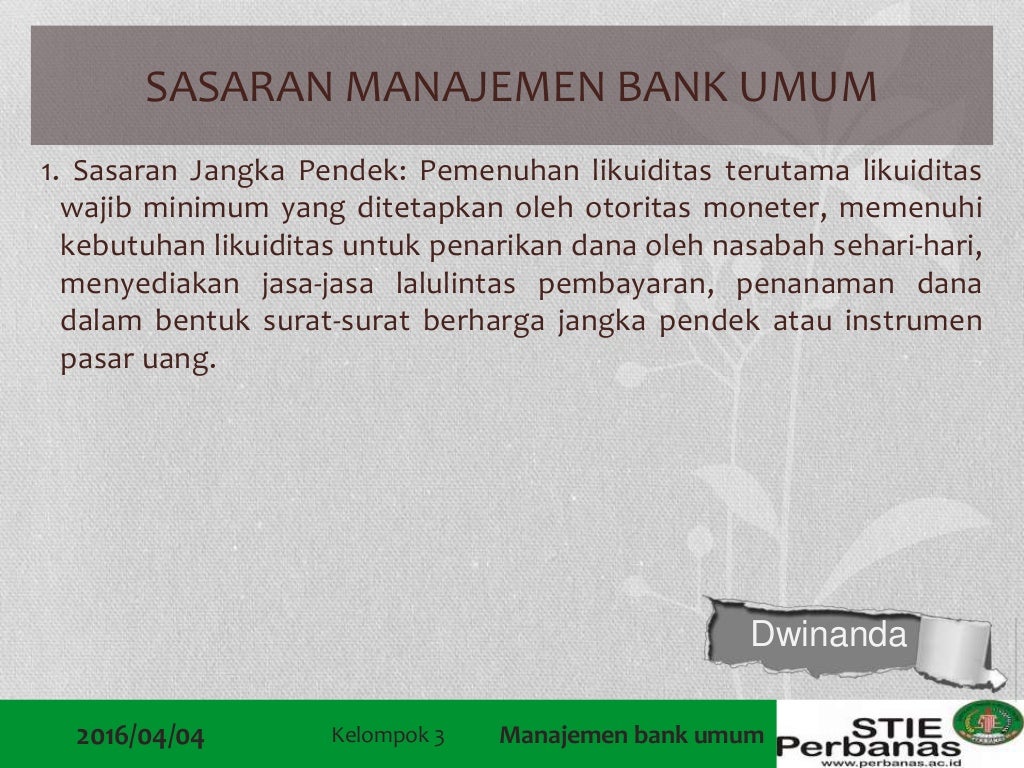 Manajemen Bank Umum 2015210412