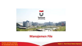 Kajian 1 : Teori Dasar Sistem Operasi
TK1033-SISTEM OPERASI
TH AKADEMIK 2015-2016
Manajemen File
 
