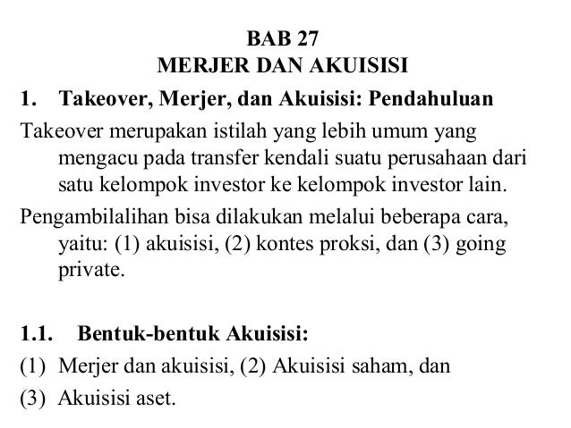 Manajemen Keuangan Bab 27 Merger Dan Akuisisi