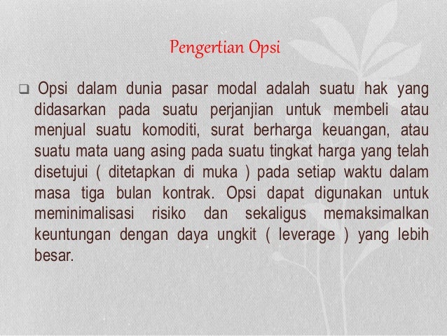 Opsi dasar-dasar perdagangan video
