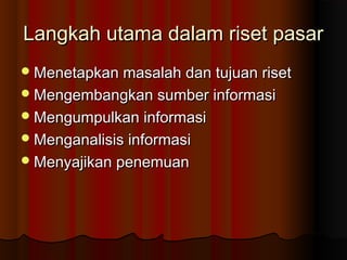 LLaannggkkaahh uuttaammaa ddaallaamm rriisseett ppaassaarr 
MMeenneettaappkkaann mmaassaallaahh ddaann ttuujjuuaann rriisseett 
MMeennggeemmbbaannggkkaann ssuummbbeerr iinnffoorrmmaassii 
MMeenngguummppuullkkaann iinnffoorrmmaassii 
MMeennggaannaalliissiiss iinnffoorrmmaassii 
MMeennyyaajjiikkaann ppeenneemmuuaann 
 