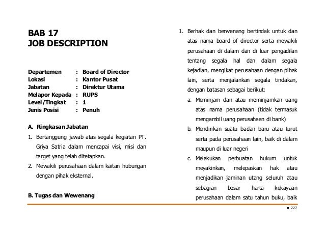 Contoh Job Description Wakil Direktur - Berita Jakarta