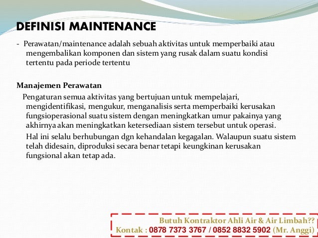 Teknik Maintenance Wwtp Wtp Manajemen Peralatan Wwtp Wwtp Cara