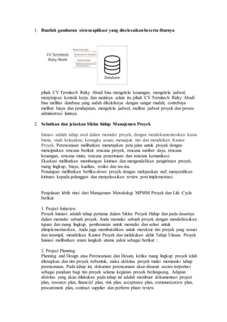 1. Buatlah gambaran sistemaplikasi yang diselesaikanbeserta fiturnya
pihak CV Termitech Rizky Abadi bisa mengelola keuanga...