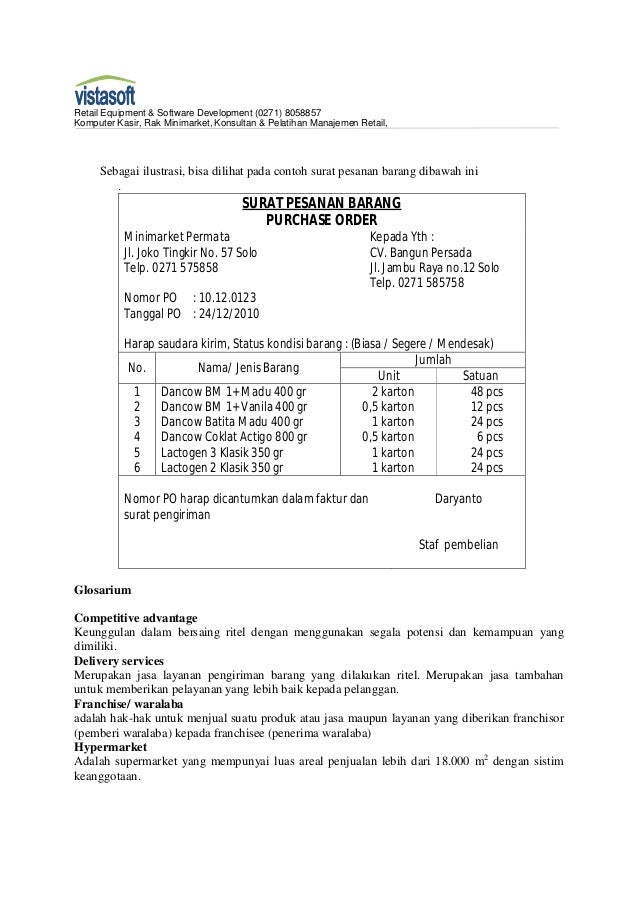 Contoh Surat Pesanan Order Pembelian - Contoh Surat
