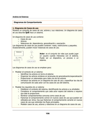 Análisis de Sistemas

    ' !,!) "
    !6                      &,1 #
                               & !,'* &
                                     #


      ' !,! " !)&) " (
      !6              )&
    / & /    ;
             /           / ?                              &   + /&                   &
     /    &    F< /

         &                               /           @
        o                    /
        o             &
        o                          @     0        ?       & , % +             %
          &                              / 0/               &@    ?&      &        +0 :/
                          ? 0/            /&                     /

      Sistema

                                              -& @
                                               #        ;
                                                        /                 &       : 0/
                                                                                   /       ; &
                                                                                           /
                                             / // &   /                  & D
        «uses»                   Actor
                                              /     & /   0              . ? / 0&           /
    «extends»
                            Caso de uso




            &                            /        0       0 & @

•               &            A   /               @
        o               $ &        &             &
        o           &     ,&      &              &        ;& &: 5
                                                               /          & , %Q 0          , %
        o           & 0 &     &/     &          0 0 &         /            &
        o             & /&        &             /     &                  / + 0 $ &          .
                                                                                            5
                       /      %                  &                   /

•               &
              & : /         /
        o          &        A         ?   $          &    / &    &
        o        & &        0 &    :/        & 0 &            & : &
                                                                 /
          : 9
            /        0& 0 &
        o      & &     0 &         /             /
        o !   & ,&         0 &        D    /.          / : 0/
                                                          /         &
          / ,       0 & & F + : $ & ,&
                               < /           0 &       .&       /.
                   / : A/           $ ; 0& 0
                                     /
        o       &           / ?  & +&         /    &            /
 