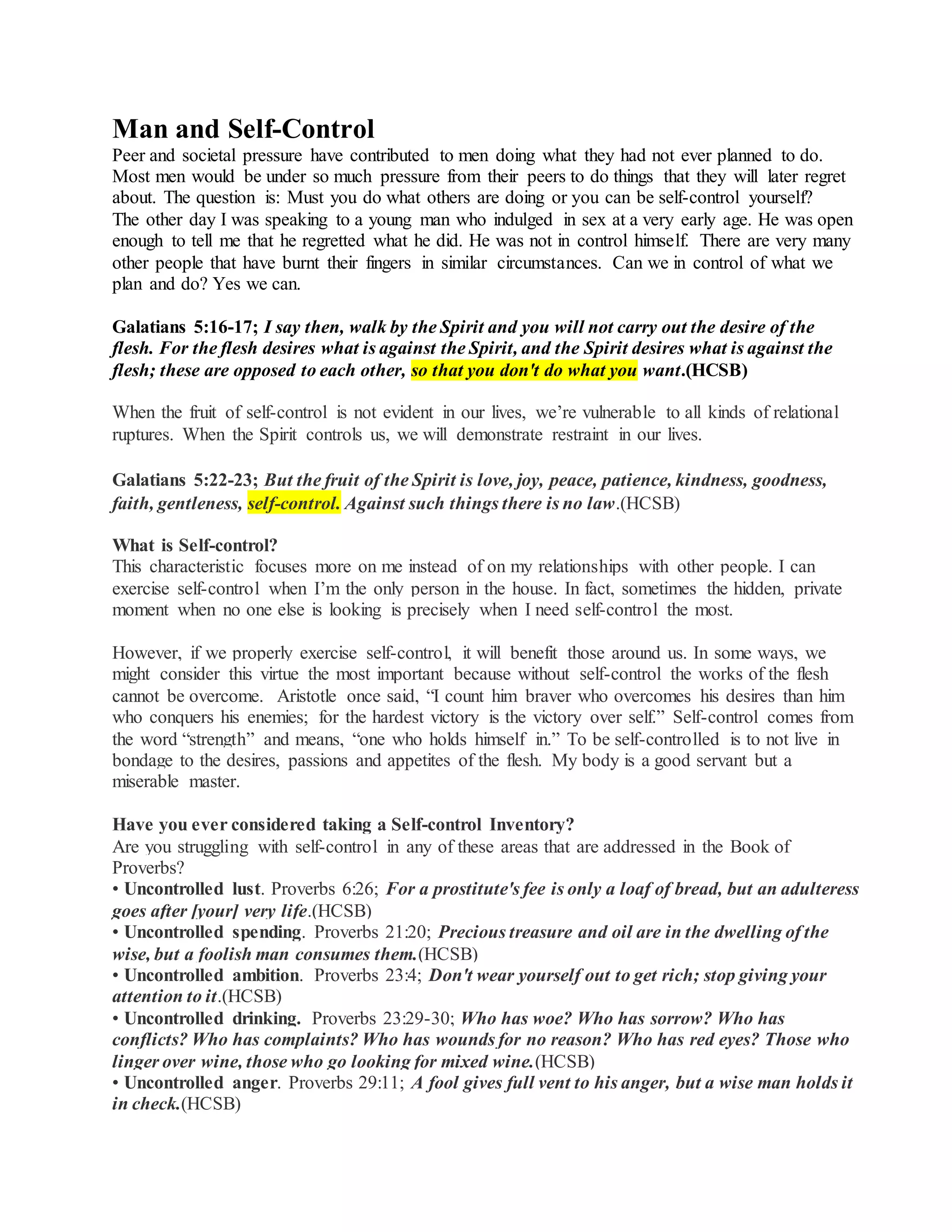Man and Self-Control | DOCX