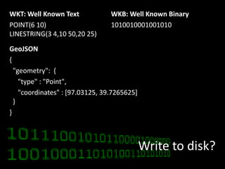 MySQL storageCREATE TABLE tweet(  id BIGINT,  user VARCHAR(15),  message VARCHAR(140),  location VARCHAR(16)  );INSERT INTO tweet VALUES (  15924144610,  'manarth',  'hello!',  '0512732N0000319W'  );  Persistent storage