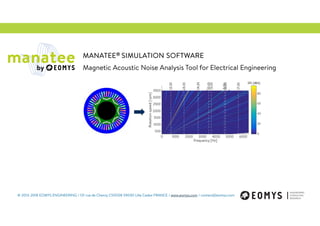 © 2013-2018 EOMYS ENGINEERING / 121 rue de Chanzy CS10128 59030 Lille Cedex FRANCE / www.eomys.com / contact@eomys.com
MANATEE® SIMULATION SOFTWARE
Magnetic Acoustic Noise Analysis Tool for Electrical Engineering
 