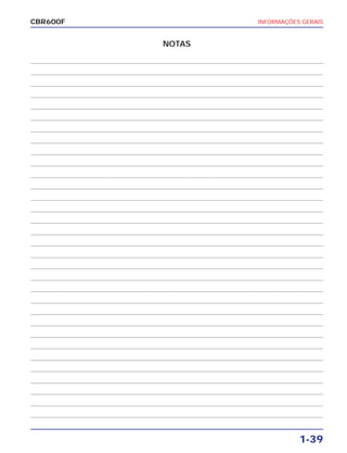 INFORMAÇÕES GERAIS
1-39
CBR600F
NOTAS
 
