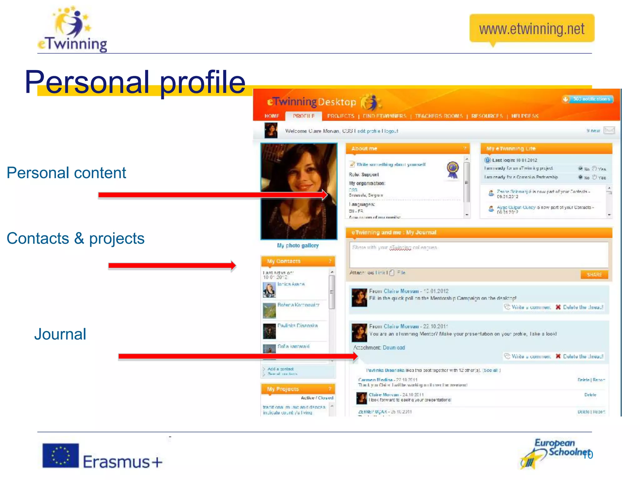 Personal content
Contacts & projects
Journal
10
Personal profile
 