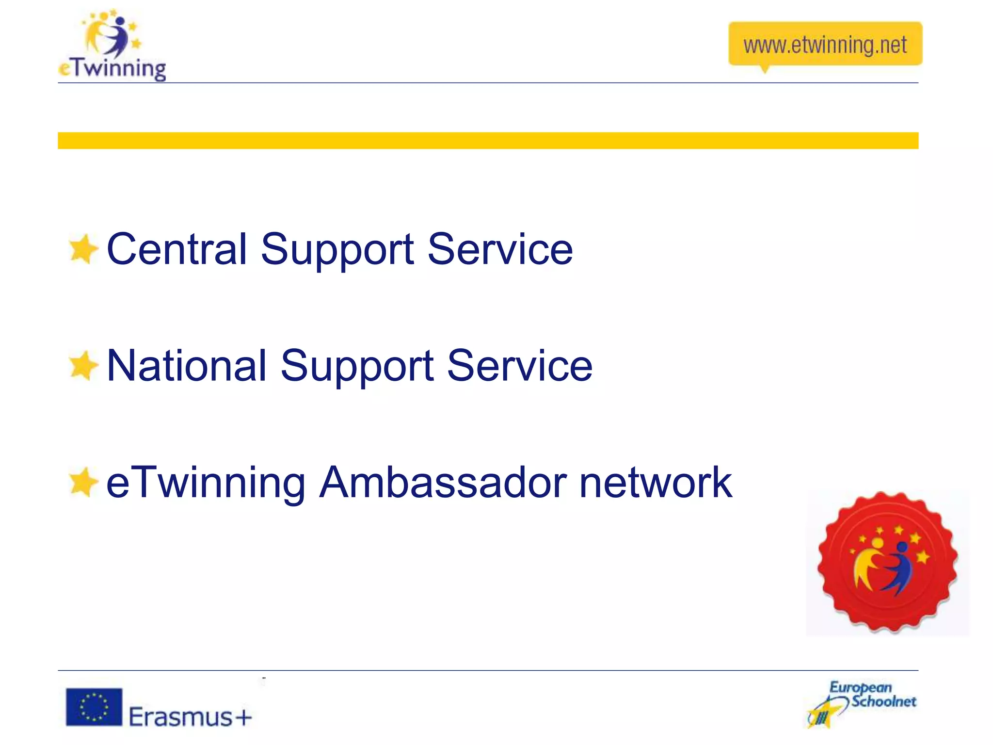 Central Support Service
National Support Service
eTwinning Ambassador network
 