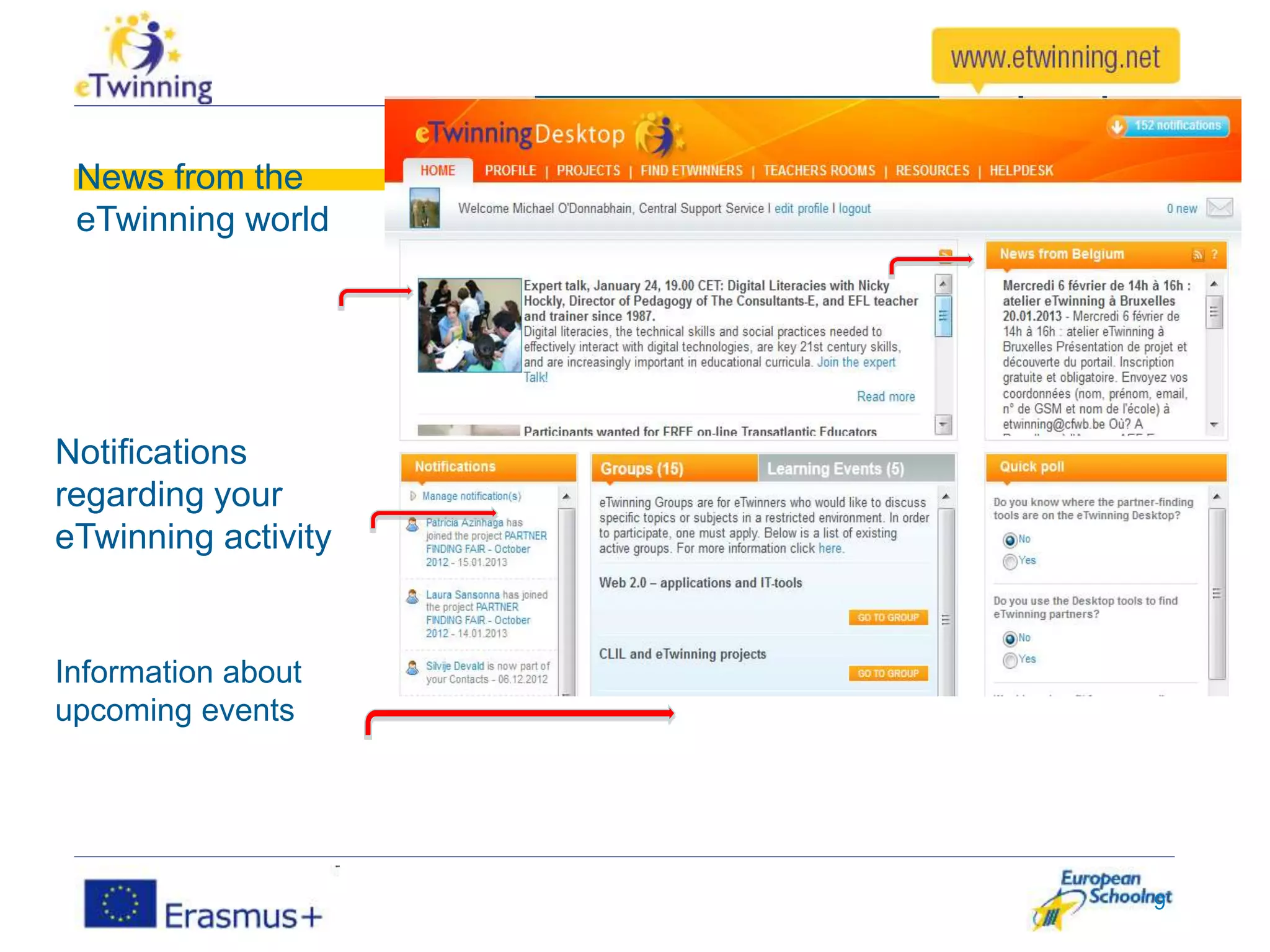 News from the
eTwinning world
Notifications
regarding your
eTwinning activity
Information about
upcoming events
9
 