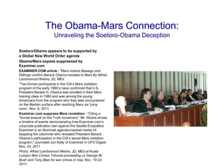 The Obama-Mars Connection:
                      Unraveling the Soetoro-Obama Deception

Soetoro/Obama appears to be suppo...