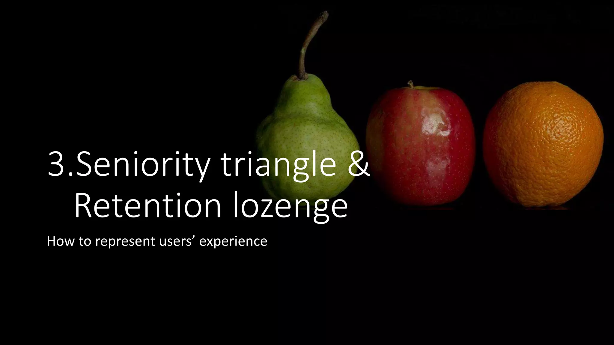 3.Seniority triangle &
Retention lozenge
How to represent users’ experience
 
