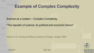 7/8/2019 DSV SU
Example of Complex Complexity
Science as a system – Complex Complexity
"The republic of science: its polit...