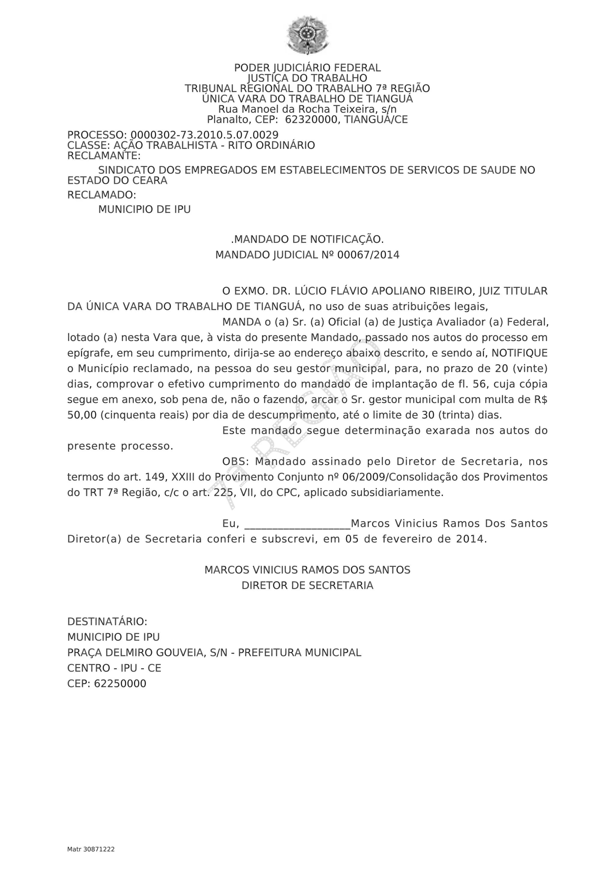 Mandado judicial - SindSaúde | PDF