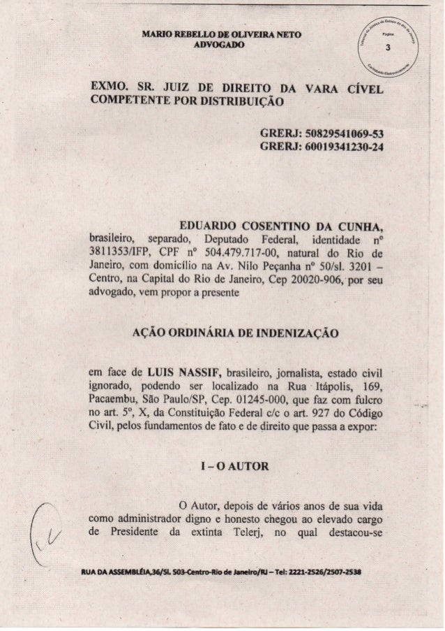 Mandado de citação via postal eduardo c. cunha Mandado de citação via postal eduardo c. cunha