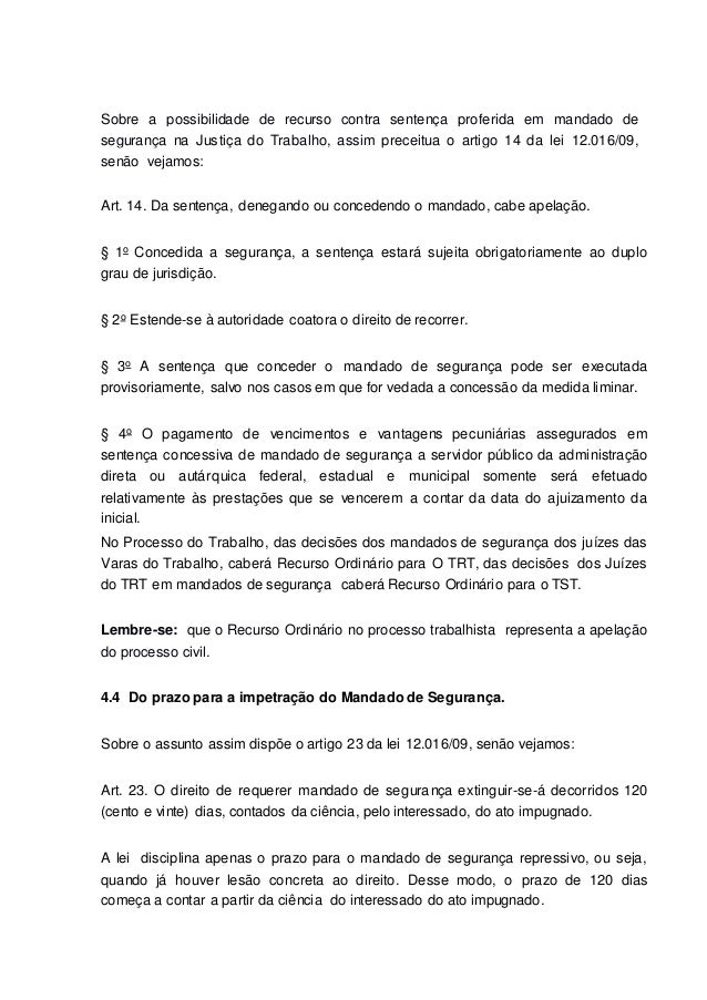 Mandado De Segurança Na Justiça Do Trabalho Mandado De Segurança Contra Decisão Interlocutória Na Justiça Do