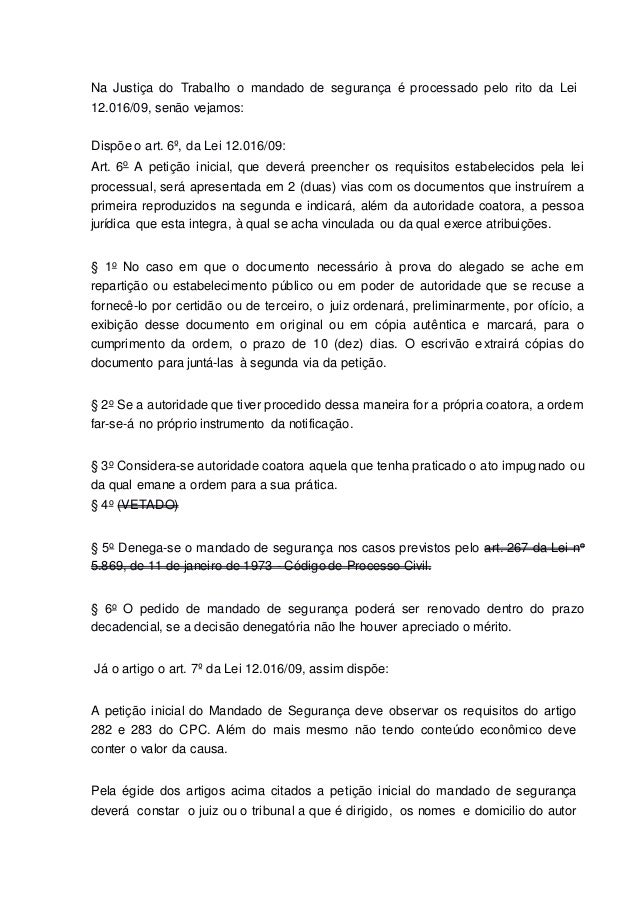 Mandado De Segurança Na Justiça Do Trabalho Mandado De Segurança Contra Decisão Interlocutória Na Justiça Do