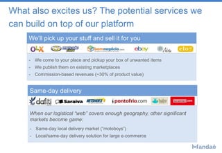 What also excites us? The potential services we
can build on top of our platform
We’ll pick up your stuff and sell it for ...