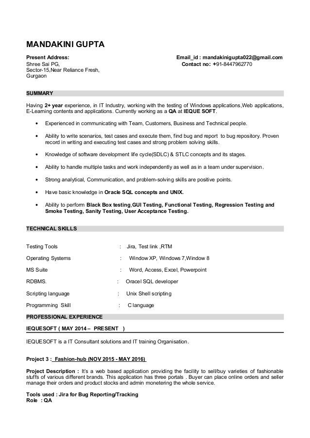 Mandakini Resume Software Tester