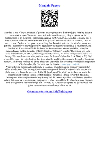 Mandala Essay Examples | PDF
