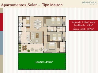 Apartamentos Solar - Tipo Maison



                                   Apto de 118m² com
                                    Jardim de 49m²
                                   Área total: 167m²




                 Jardim 49m²
 