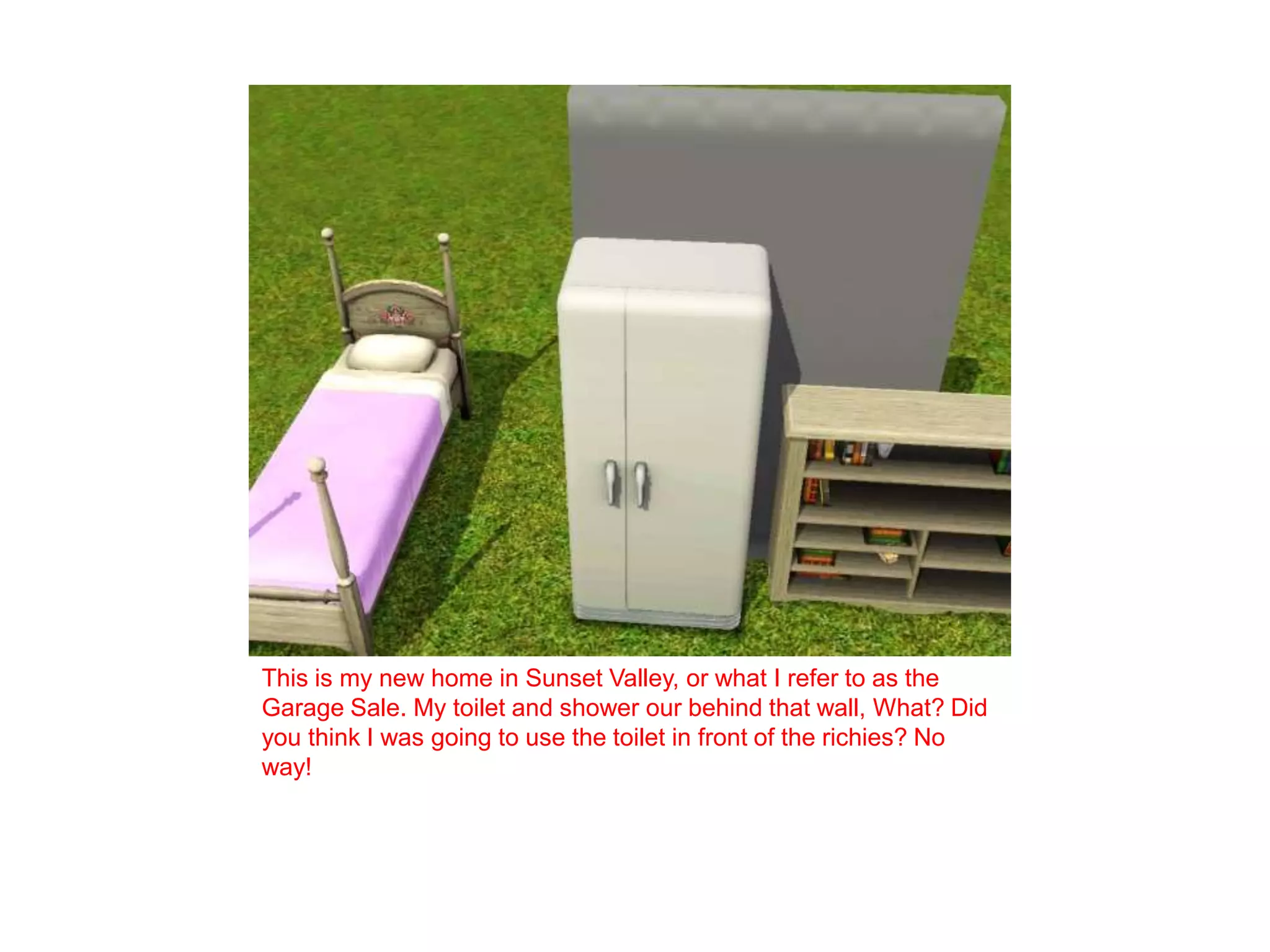 This is my new home in Sunset Valley, or what I refer to as the Garage Sale. My toilet and shower our behind that wall, What? Did you think I was going to use the toilet in front of the richies? No way! 