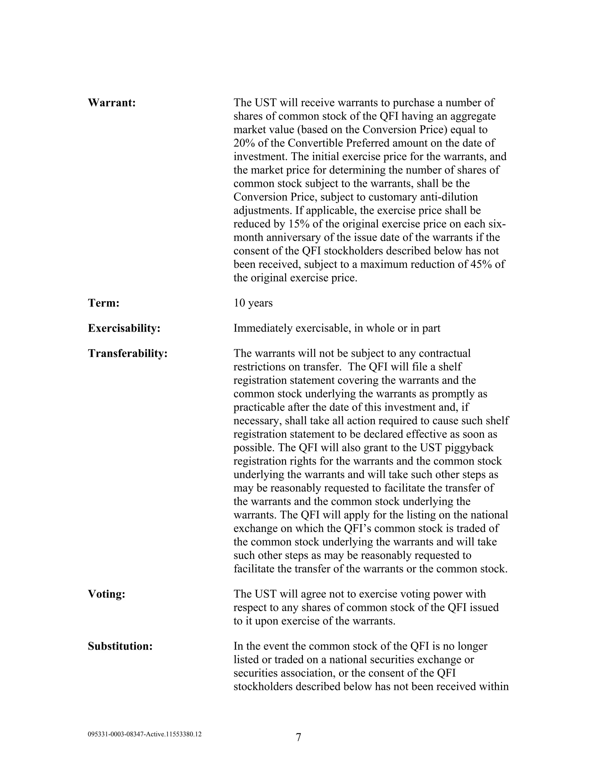 Mandatorily Convertible Preferred Stock And Warrants 02 2009