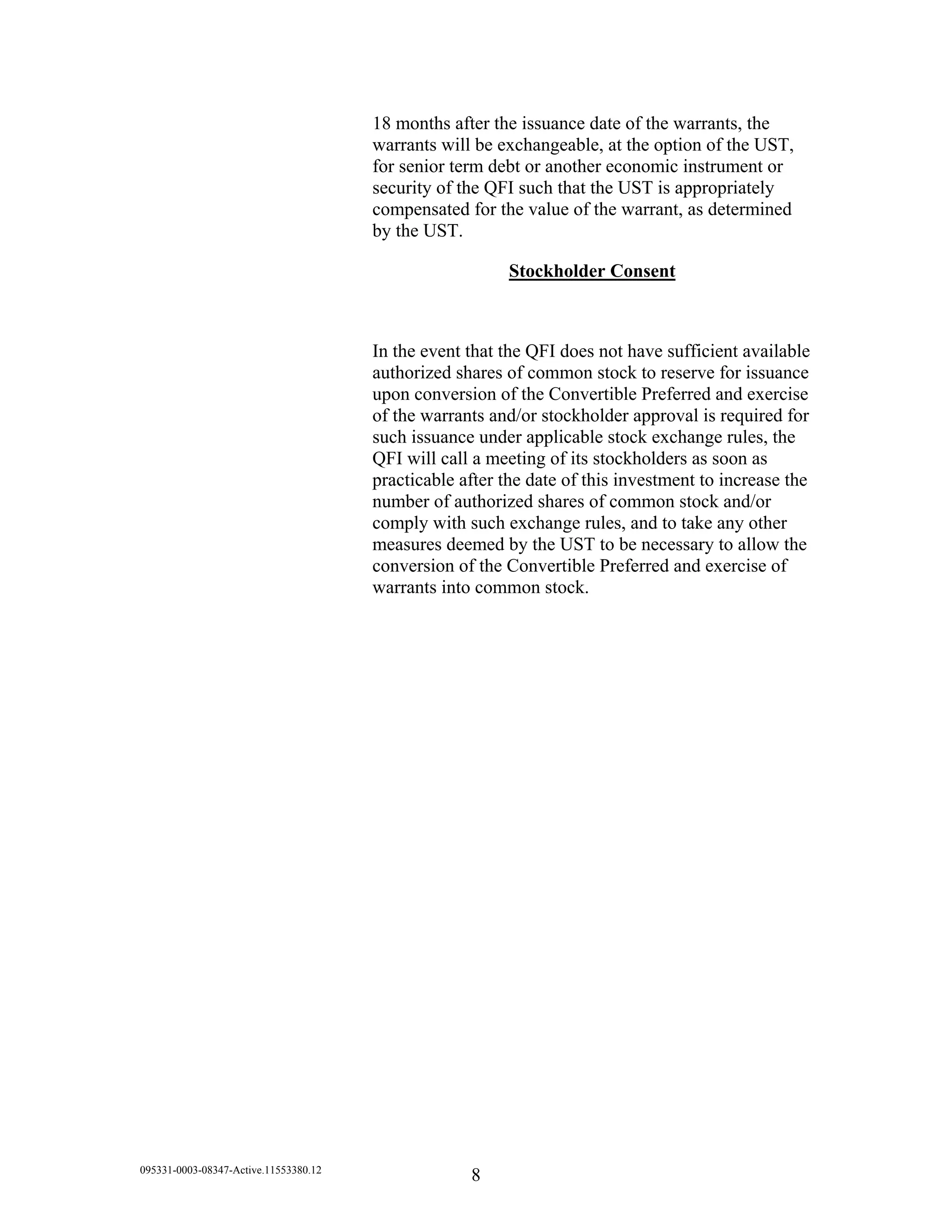 Mandatorily Convertible Preferred Stock And Warrants 02 2009