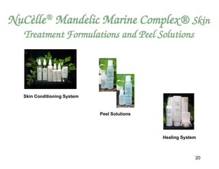 NuCèlle ®       Mandelic Marine Complex® Skin
   Treatment Formulations and Peel Solutions




   Skin Conditioning System


                              Peel Solutions




                                               Healing System



                                                            20
 