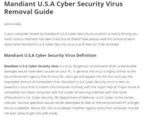 Mandiant U.S.A.Cyber Security Virus Removal - How to Remove Scam 