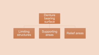 Denture
bearing
surface
Limiting
structures
Supporting
areas
Relief areas
 