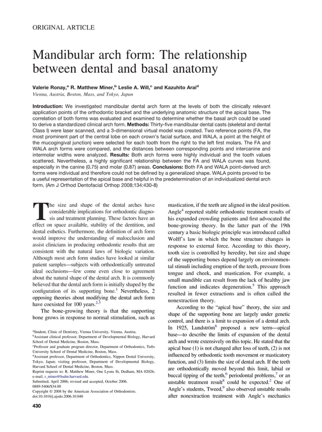 Mandibular arch form the relationship between dental and basal anatomy ...