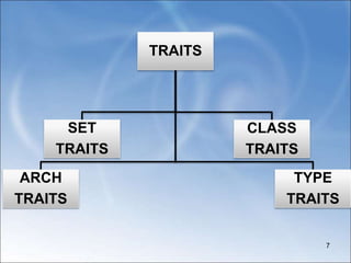 TRAITS
SET
TRAITS
ARCH
TRAITS
CLASS
TRAITS
TYPE
TRAITS
7
 