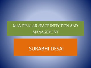MANDIBULAR SPACE INFECTION AND
MANAGEMENT
-SURABHI DESAI
 