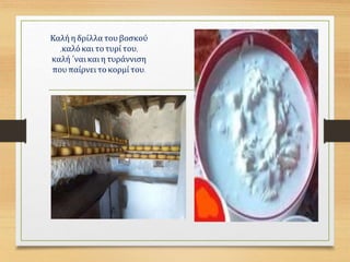 Καλή η δρίλλα του βοσκού
,καλόκαι τοτυρί του,
καλή ΄ναικαι η τυράννιση
που παίρνει τοκορμί του.
 