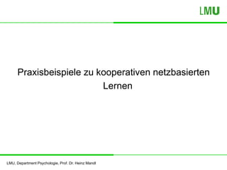 LMU, Department Psychologie, Prof. Dr. Heinz Mandl
Praxisbeispiele zu kooperativen netzbasierten
Lernen
 