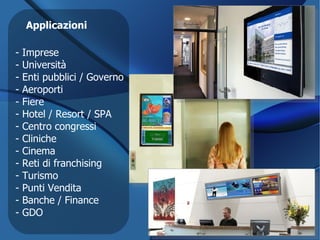 Schermo Digital Signage Device Content Management Software  Cavo di rete Presa elettrica QUALI COMPONENTI PER IL DIGITAL SIGNAGE? Media and More Via Santa Giulia 76  - 10124 TORINO    www.mediandmore.it Tel.  0115694594 / 893 – @: info@mediandmore.it 
