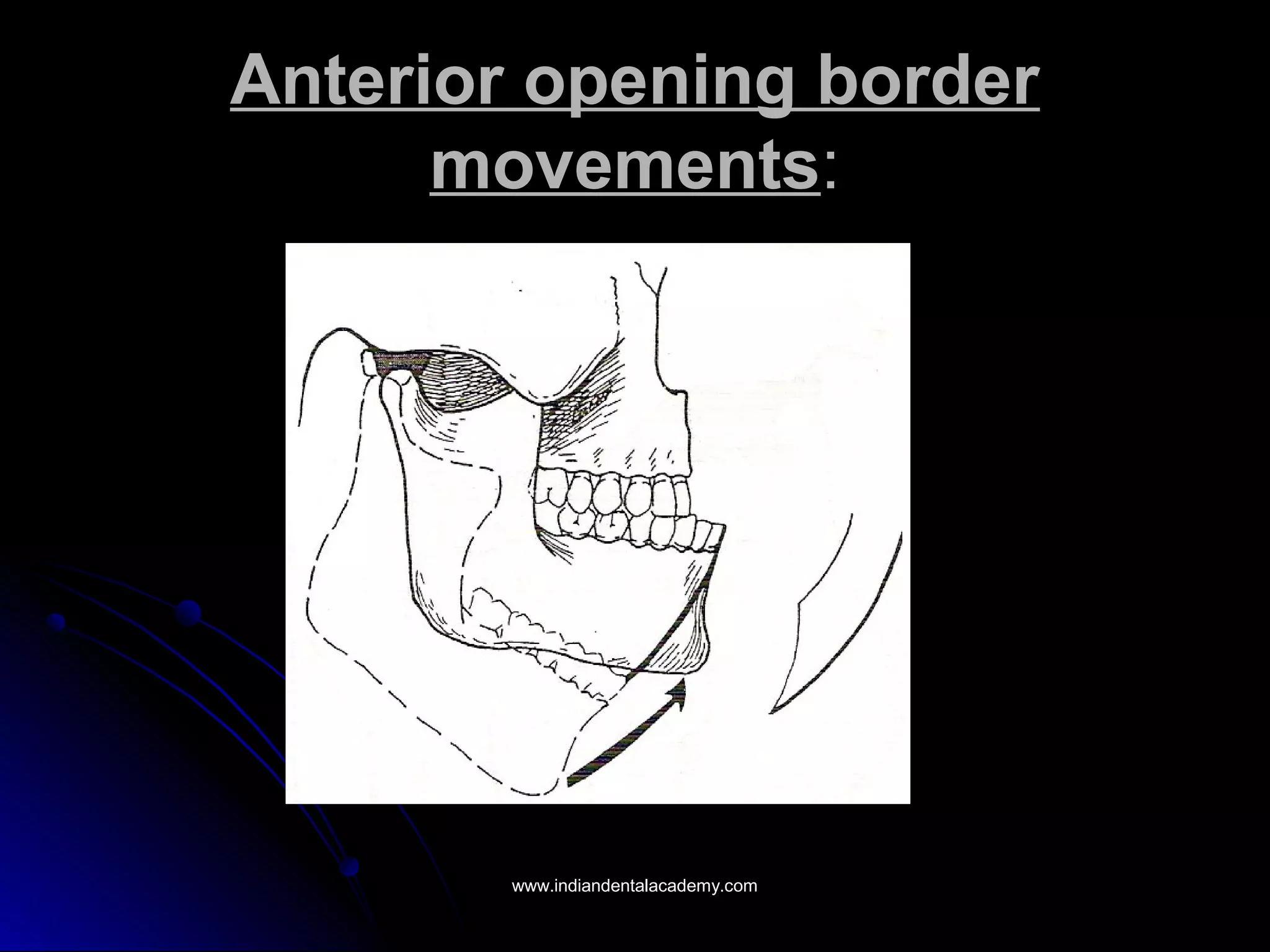 Anterior opening borderAnterior opening border
movementsmovements::
www.indiandentalacademy.comwww.indiandentalacademy.com
 