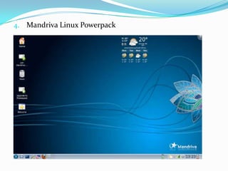 Características principales de Mandriva LinuxInternacionalización : El idioma principal de la distribución es el Francés y el Inglés, sin embargo, Mandriva Linux está disponible en 74 idiomas. Especialmente de calidad son sus traducciones al español, catalán y portuguésInstalación, control y administración : El instalador de Mandriva Linux es uno de los más amigables de entre las diferentes distribuciones de Linux, cabe destacar que Mandrake (ahora Mandriva) fue la primera distribución en incluir un instalador gráfico , El instalador está traducido a más de 70 idiomas.Software : Mandriva Linux viene con aproximadamente 20560 paquetes de software , incluyendo juegos, programas de oficina, multimedia, gráficos, servidores y utilidades de Internet.