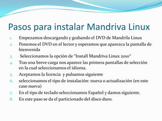 Relacionados con el hardware: DiskDrake - herramienta de gestión de disco duro .XFDrake - Herramienta de configuración de X.orgHarddrake - mira y locales configurar el hardware del sistemaDrakxTV - configurar tarjeta de sintonizador de TVDrakKeyboard - diseño de configurar el tecladoDrakmouse - - configurar el dispositivo apuntador (mouse, touchpad)Printerdrake - configurar la impresora (s), colas de trabajos de impresión, etc.Disponible oficialmente para 2 arquitecturas: Intel x86, AMD 64capaz de actualizar a la vez todas las aplicaciones instaladas en la máquina a través de repositorios.Las versiones estables se liberan cada 6 meses y se mantienen actualizadas en materia de seguridad hasta 18 meses después de su lanzamiento.